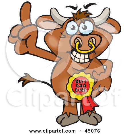 Royalty-free (RF) Clipart Illustration of a Bull Character Wearing A Best Dad Ever Ribbon by Dennis Holmes Designs