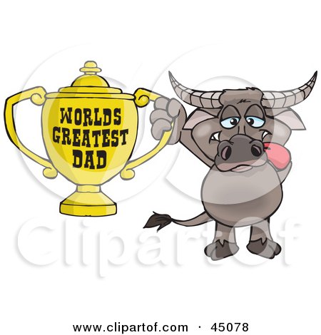 Royalty-free (RF) Clipart Illustration of a Buffalo Character Holding A Golden Worlds Greatest Dad Trophy by Dennis Holmes Designs