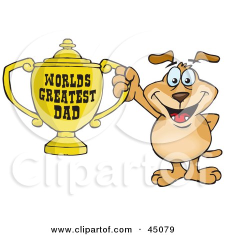 Royalty-free (RF) Clipart Illustration of a Dog Character Holding A Golden Worlds Greatest Dad Trophy by Dennis Holmes Designs