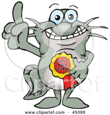 Royalty-free (RF) Clipart Illustration of a Catfish Character Wearing A Best Dad Ever Ribbon by Dennis Holmes Designs