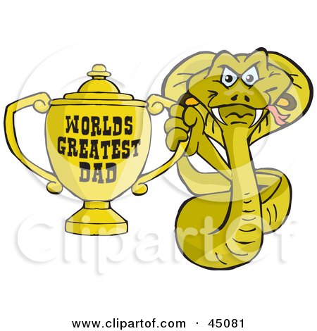 Royalty-free (RF) Clipart Illustration of a Cobra Snake Character Holding A Golden Worlds Greatest Dad Trophy by Dennis Holmes Designs