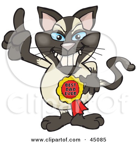 Royalty-free (RF) Clipart Illustration of a Siamese Cat Character Wearing A Best Dad Ever Ribbon by Dennis Holmes Designs
