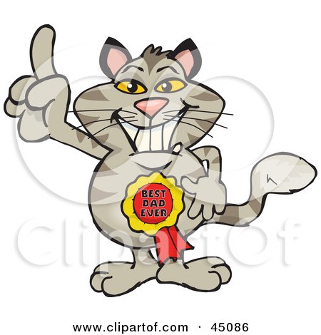 Royalty-free (RF) Clipart Illustration of a Brown Cat Character Wearing A Best Dad Ever Ribbon by Dennis Holmes Designs