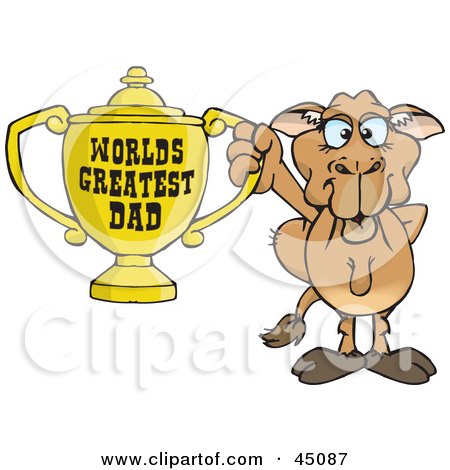 Royalty-free (RF) Clipart Illustration of a Camel Character Holding A Golden Worlds Greatest Dad Trophy by Dennis Holmes Designs
