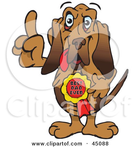 Royalty-free (RF) Clipart Illustration of a Bloodhound Character Wearing A Best Dad Ever Ribbon by Dennis Holmes Designs