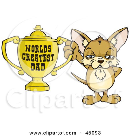 Royalty-free (RF) Clipart Illustration of a Chihuahua Character Holding A Golden Worlds Greatest Dad Trophy by Dennis Holmes Designs