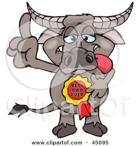 Royalty-free (RF) Clipart Illustration of a Buffalo Character Wearing A Best Dad Ever Ribbon by Dennis Holmes Designs