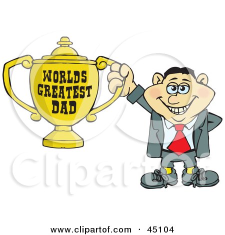 Royalty-free (RF) Clipart Illustration of an Italian Man Character Holding A Golden Worlds Greatest Dad Trophy by Dennis Holmes Designs
