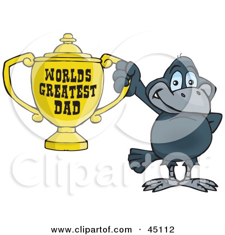 Royalty-free (RF) Clipart Illustration of a Crow Bird Character Holding A Golden Worlds Greatest Dad Trophy by Dennis Holmes Designs