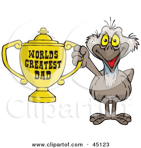 Royalty-free (RF) Clipart Illustration of an Emu Bird Character Holding A Golden Worlds Greatest Dad Trophy by Dennis Holmes Designs
