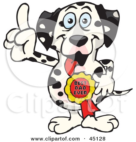 Royalty-free (RF) Clipart Illustration of a Dalmatian Dog Character Wearing A Best Dad Ever Ribbon by Dennis Holmes Designs