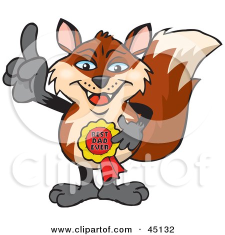 Royalty-free (RF) Clipart Illustration of a Fox Character Wearing A Best Dad Ever Ribbon by Dennis Holmes Designs