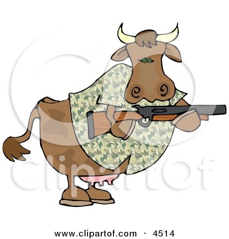 Camouflaged Cow Holding a Hunting Rifle Clipart by djart