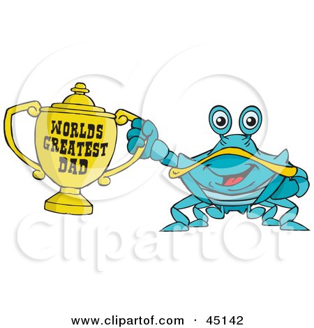Royalty-free (RF) Clipart Illustration of a Crab Character Holding A Golden Worlds Greatest Dad Trophy by Dennis Holmes Designs