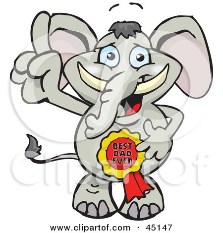 Royalty-free (RF) Clipart Illustration of an Elephant Character Wearing A Best Dad Ever Ribbon by Dennis Holmes Designs