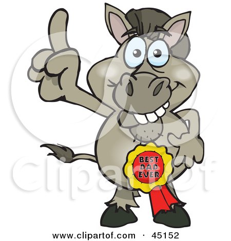 Royalty-free (RF) Clipart Illustration of a Donkey Character Wearing A Best Dad Ever Ribbon by Dennis Holmes Designs