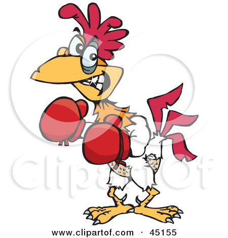 Royalty-free (RF) Clipart Illustration of a Red And White Rooster Character Boxing by Dennis Holmes Designs