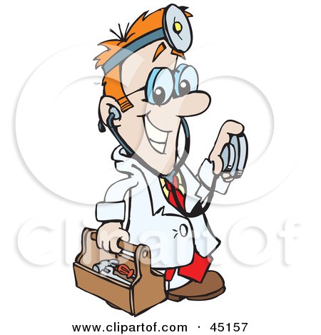 Royalty-free (RF) Clipart Illustration of a Medical Doctor Carrying A Tool Box And Using A Stethoscope by Dennis Holmes Designs