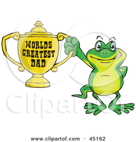 Royalty-free (RF) Clipart Illustration of a Gecko Character Holding A Golden Worlds Greatest Dad Trophy by Dennis Holmes Designs