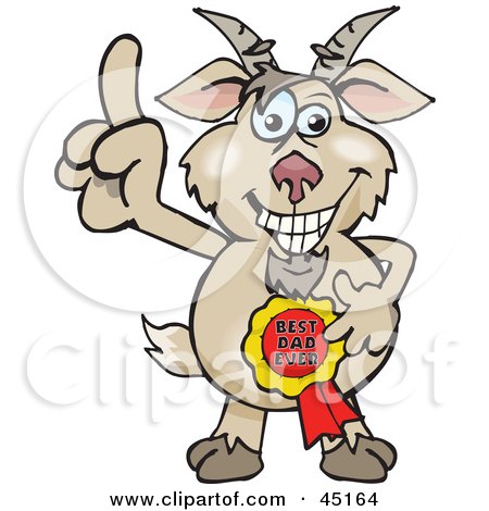 Royalty-free (RF) Clipart Illustration of a Goat Character Wearing A Best Dad Ever Ribbon by Dennis Holmes Designs