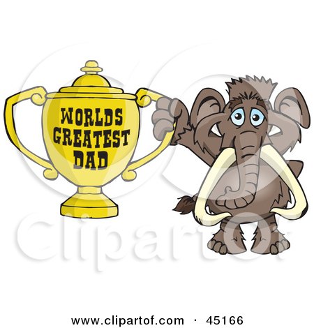 Royalty-free (RF) Clipart Illustration of a Mammoth Character Holding A Golden Worlds Greatest Dad Trophy by Dennis Holmes Designs