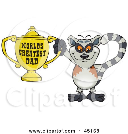 Royalty-free (RF) Clipart Illustration of a Lemur Character Holding A Golden Worlds Greatest Dad Trophy by Dennis Holmes Designs