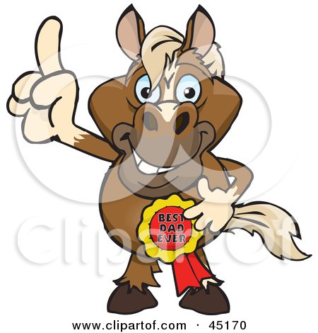 Royalty-free (RF) Clipart Illustration of a Horse Character Wearing A Best Dad Ever Ribbon by Dennis Holmes Designs
