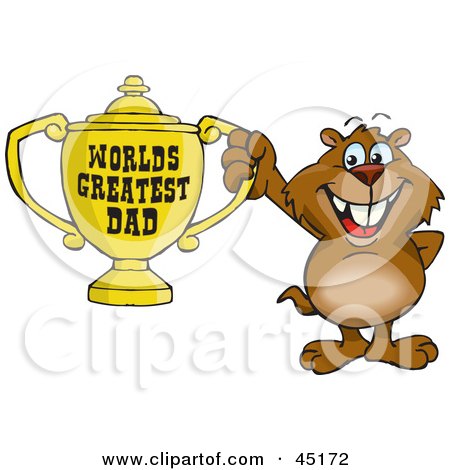 Royalty-free (RF) Clipart Illustration of a Gopher Character Holding A Golden Worlds Greatest Dad Trophy by Dennis Holmes Designs