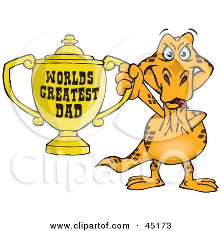 Royalty-free (RF) Clipart Illustration of a Goanna Lizard Character Holding A Golden Worlds Greatest Dad Trophy by Dennis Holmes Designs