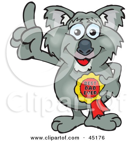 Royalty-free (RF) Clipart Illustration of a Koala Character Wearing A Best Dad Ever Ribbon by Dennis Holmes Designs