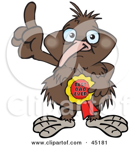 Royalty-free (RF) Clipart Illustration of a Kiwi Bird Character Wearing A Best Dad Ever Ribbon by Dennis Holmes Designs