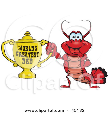Royalty-free (RF) Clipart Illustration of a Lobster Character Holding A Golden Worlds Greatest Dad Trophy by Dennis Holmes Designs