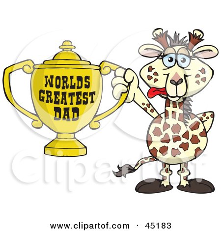 Royalty-free (RF) Clipart Illustration of a Giraffe Character Holding A Golden Worlds Greatest Dad Trophy by Dennis Holmes Designs