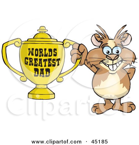 Royalty-free (RF) Clipart Illustration of a Guinea Pig Character Holding A Golden Worlds Greatest Dad Trophy by Dennis Holmes Designs