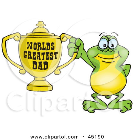 Royalty-free (RF) Clipart Illustration of a Frog Character Holding A Golden Worlds Greatest Dad Trophy by Dennis Holmes Designs
