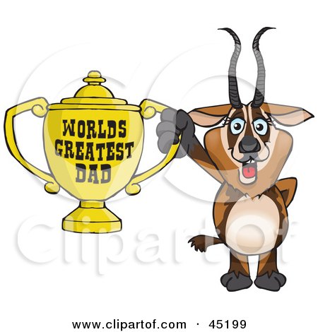 Royalty-free (RF) Clipart Illustration of a Gazelle Character Holding A Golden Worlds Greatest Dad Trophy by Dennis Holmes Designs