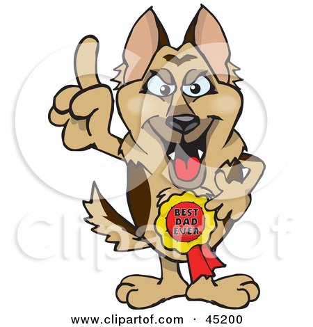 Royalty-free (RF) Clipart Illustration of a German Shepherd Character Wearing A Best Dad Ever Ribbon by Dennis Holmes Designs