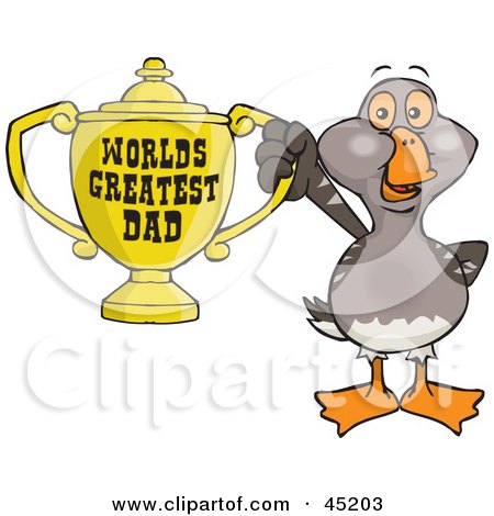 Royalty-free (RF) Clipart Illustration of a Goose Bird Character Holding A Golden Worlds Greatest Dad Trophy by Dennis Holmes Designs