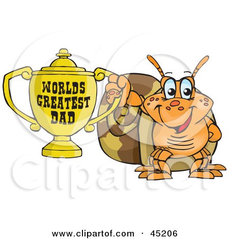 Royalty-free (RF) Clipart Illustration of a Snail Character Holding A Golden Worlds Greatest Dad Trophy by Dennis Holmes Designs