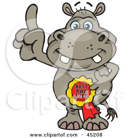 Royalty-free (RF) Clipart Illustration of a Hippo Character Wearing A Best Dad Ever Ribbon by Dennis Holmes Designs