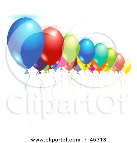 Royalty-free (RF) Clipart Illustration of a Colorful Array Of Party Balloons Floating Up Against A Ceiling by Oligo