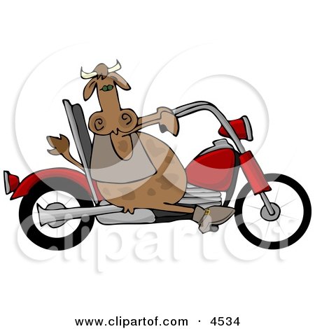 Male Cow Driving a Motorcycle Clipart by djart