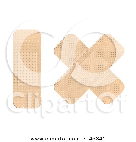 Royalty-free (RF) Clipart Illustration of a Single Bandage Strip And A Band Aid Cross by Oligo