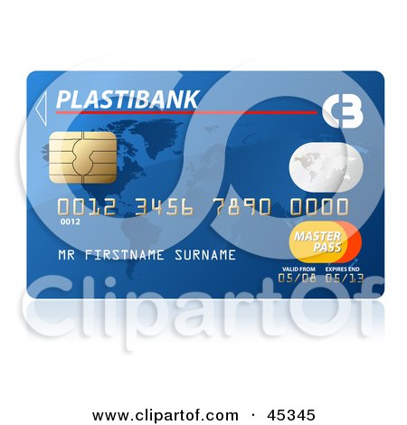 Royalty-free (RF) Clipart Illustration of a Blue Plastibank Credit Card by Oligo