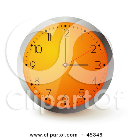 Royalty-free (RF) Clipart Illustration of an Orange Wall Clock With The Time Displaying 3 by Oligo