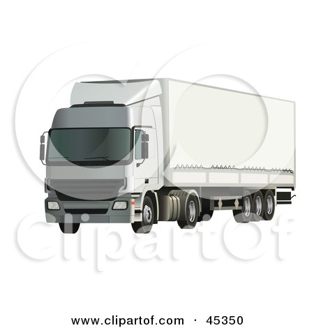 Royalty-free (RF) Clipart Illustration of a Parked White Big Rig Truck by Oligo