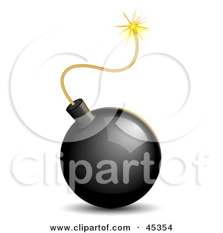 Royalty-free (RF) Clipart Illustration of a Shiny Lit Black Bomb by Oligo