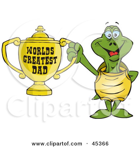 Royalty-free (RF) Clipart Illustration of a Turtle Character Holding A Golden Worlds Greatest Dad Trophy by Dennis Holmes Designs