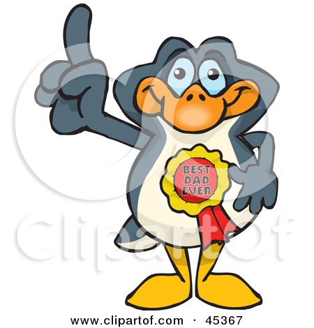 Royalty-free (RF) Clipart Illustration of a Penguin Character Wearing A Best Dad Ever Ribbon by Dennis Holmes Designs