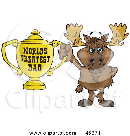 Royalty-free (RF) Clipart Illustration of a Moose Character Holding A Golden Worlds Greatest Dad Trophy by Dennis Holmes Designs
